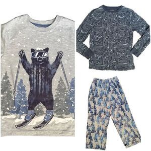 Cat & Jack boys M pajama set ski bear long sleeve top pants computer chip L pj t